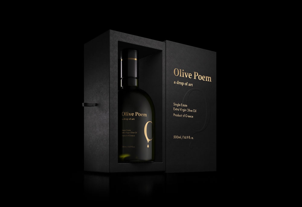 Капля искусства в упаковке оливкового масла Olive Poem