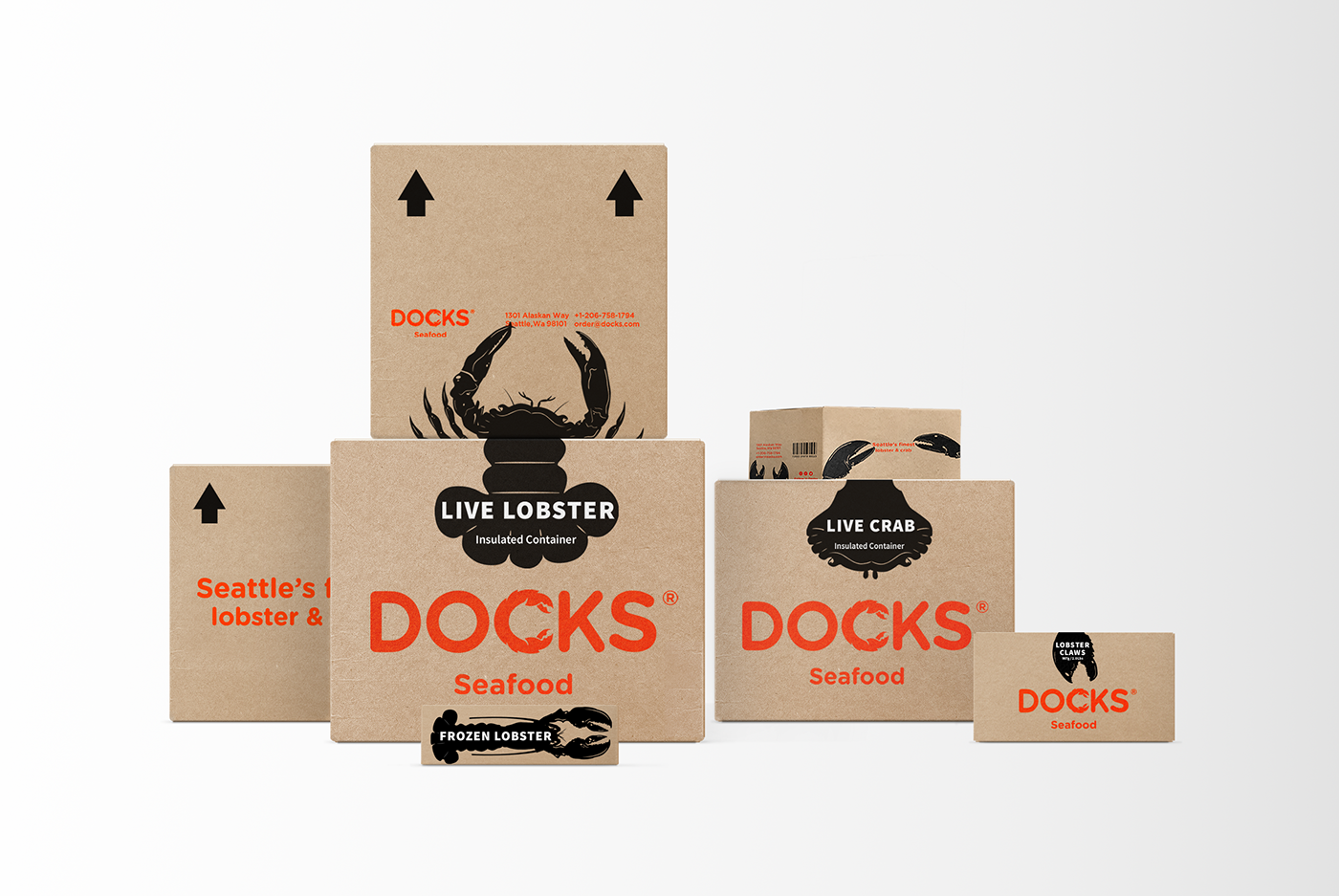 Логотип, Дизайн упаковки, веб-сайт, Брендинг, Docks Seafood, D87